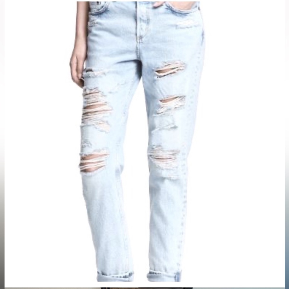 H&M & Denim Distressed Ripped Boyfriend Jeans Light Wash Size 26